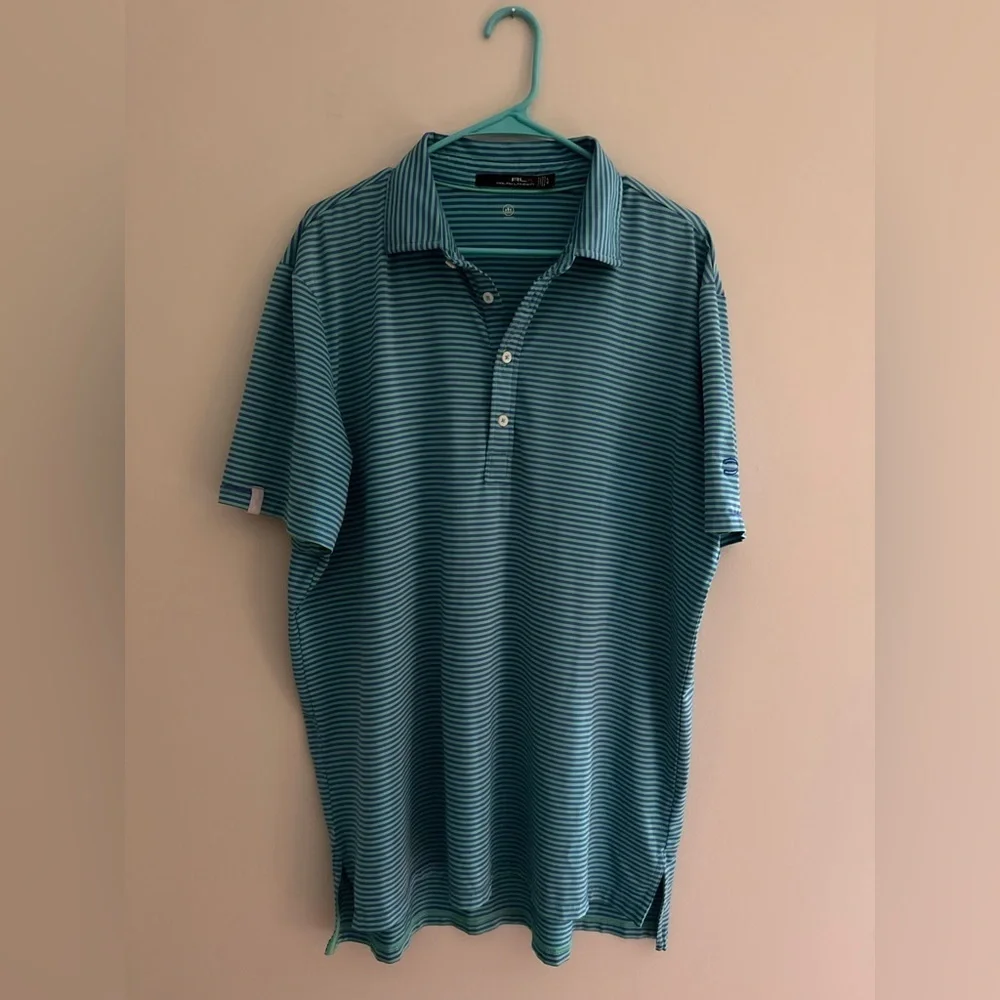 Ralph Lauren RLX Mens Large Shirt Golf Polo Performance Striped Green Blue